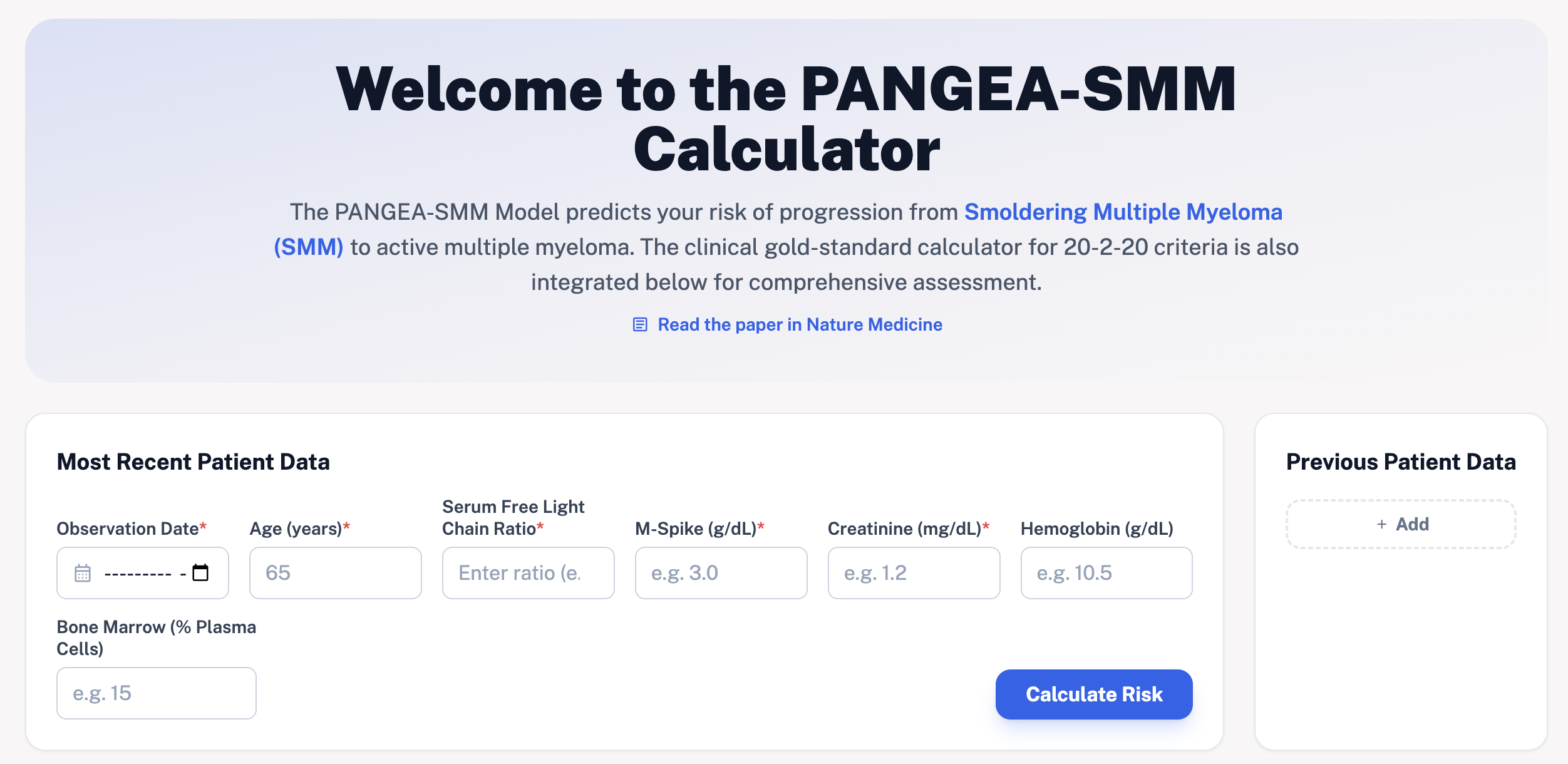 PANGEA-SMM Clinical Calculator
